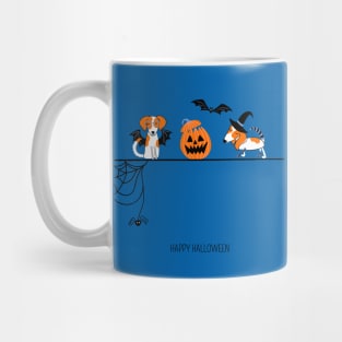 Happy Halloween print with dogs and pumpkin Mug